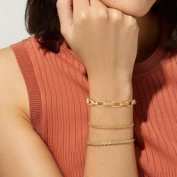 Gold Cuff Bangle Bracelets for Women, 14K Gold Plated Adjustable Open Cuff Brace - Picture 4 of 7